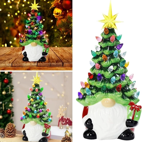 Statuina Gnomo Di Natale Resina Cappello Albero Luminoso LED Decorazione Da Tavolo Ornamento Natalizio Casa