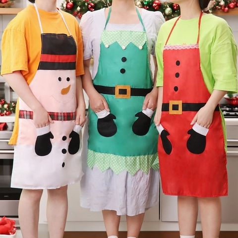 Christmas Apron Polyester Fabric Sleeveless Cartoon Santa Snowman Elf Graphic Decorative Kitchen Cooking Home Party Adult