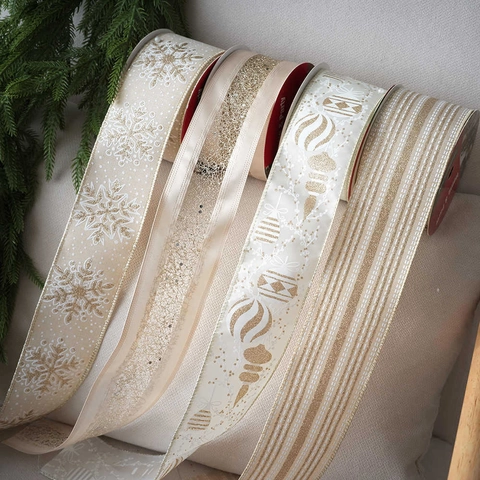 Ruban De Noël Velours Lin Bord Filaire Marquage À Chaud Or Lettres Merry Christmas Motifs Flocons Pour Emballage Cadeau Décoration Sapin DIY Fête Maison