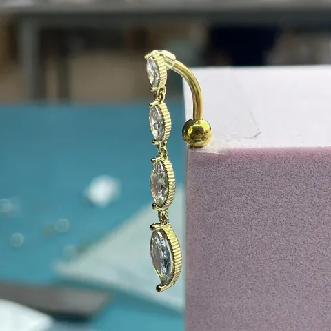 Anello per Piercing all'Ombelico in Acciaio Inossidabile con Zirconia Marquise Pendente Sexy Gioielli per il Corpo Geometrici