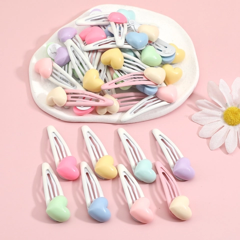 Heart Hair Clips Candy Colored Resin Metal Side Fringe BB Clips For Kids Girls Sweet Cute