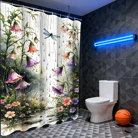 Tenda Da Doccia In Tessuto Di Poliestere Impermeabile Motivo Floreale In Vetrata Libellula Decorazioni Bagno Con Ganci