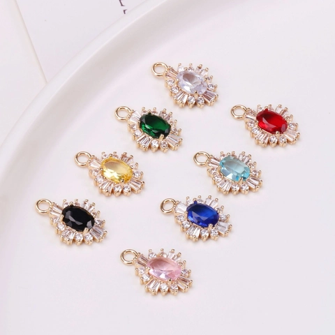 Colgantes De Girasol De Cobre Chapado En Oro Circonita Ovalada Para Hacer Joyas De Bricolaje Collar Pulsera