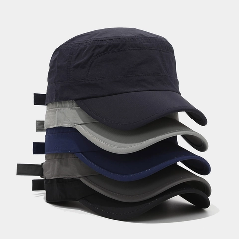Casquette Cadet Nylon Séchage Rapide Chapeau Militaire Dessus Plat Respirant Protection Solaire Sport Plein Air Réglable Hommes Femmes