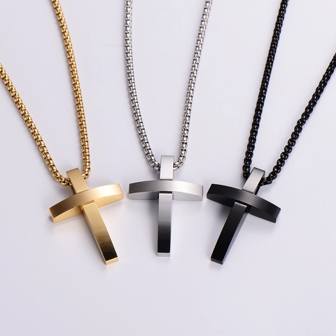 Collar Con Colgante De Cruz Minimalista Acero Inoxidable 316L Pulido Cadena De Caja Joyería Religiosa Para Hombre Mujer