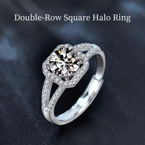 Moissanit Ring 925 Sterling Silber Quadratisches Halo Verstellbarer Verlobungsring Für Frauen Elegant