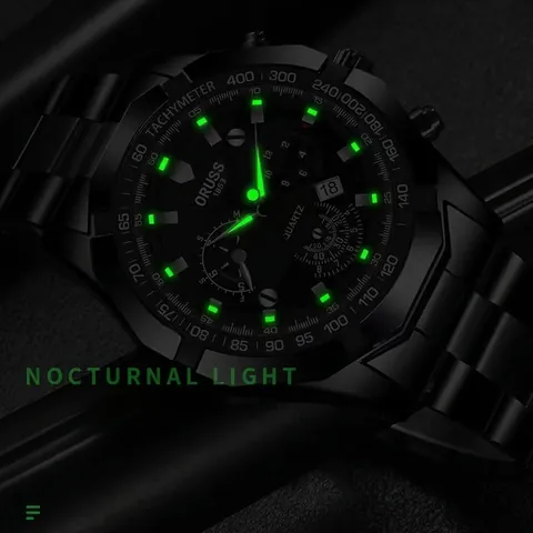 Men's Business Quartz Watch Stainless Steel Alloy Band Waterproof Luminous Chronograph Wristwatch with Calendar and Tachymeter for Daily Office Use