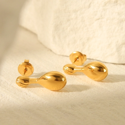 Pendientes Gota De Agua Oro 18K Chapado Acero Inoxidable Minimalista Tendencia Pulido Para Mujeres