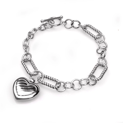 Vintage Edelstahl Herz Anhänger Armband Für Damen Gedrehte Kabel Gliederkette Knebelverschluss Zweifarbig Mode Schmuck Geschenk