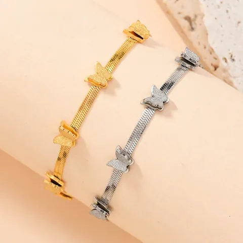 Bracciale Pendente a Farfalla in Acciaio Inossidabile Catena a Osso di Serpente Placcato Oro Argento Gioielli di Moda per Donna