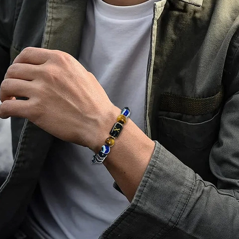 Handgefertigtes Tigerauge Evil Eye Anfangsbuchstabe Armband Geflochten Verstellbar Naturstein Obsidian Schmuck Geschenk