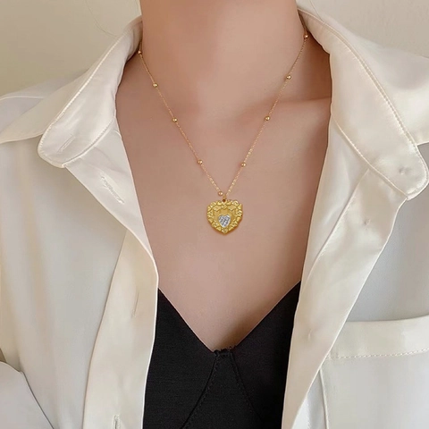 Titanstahl Herz Anhänger Halskette Gold Plattiert MOM Schriftzug Rheinstein Minimalistische Schlüsselbein Kette Schmuck