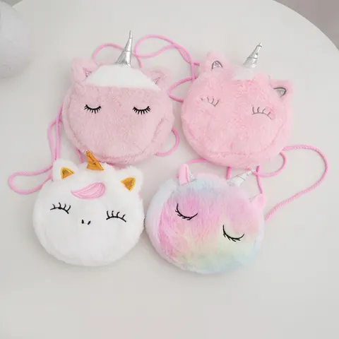 Borsa A Tracolla Unicorno In Peluche Cartone Animato Simpatica Pelliccia Sintetica Con Corno Di Paillettes Per Bambine