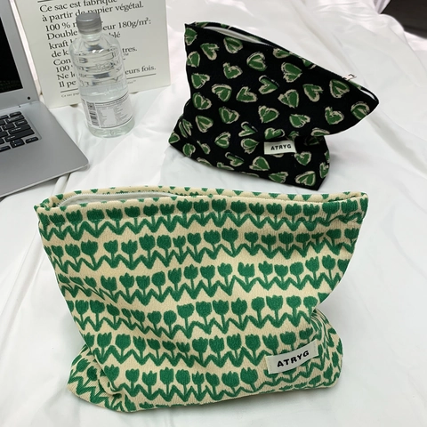 Neceser De Pana Vintage Con Flores Y Lunares Organizador De Cosméticos Portátil Bolsa De Lavado De Viaje Para Mujeres