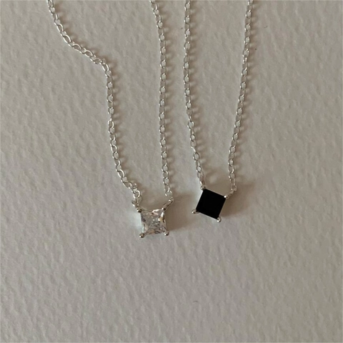 925 Sterling Silver Necklace Square Cubic Zirconia Pendant Minimalist Four Prong Setting Elegant Jewelry For Women