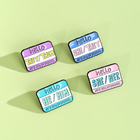 Pin De Esmalte Pronombre De Género Insignia De Aleación Hello My Name Is Pastel He Him She Her They Them Para Mochila