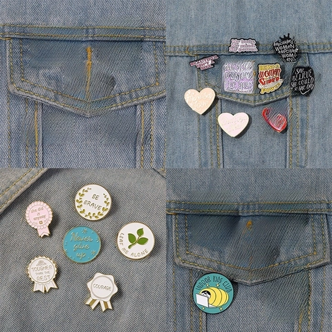 Broche en Émail Mignonne Citation Inspirante en Anglais Ensemble de Broches en Alliage Métal Badge Bijoux Cadeau pour Vêtements Sac à Dos