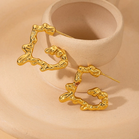 Irregular Geometric Stud Earrings Gold Plated Stainless Steel Minimalist Lava Liquid Metal Texture Fashion Jewelry For Women