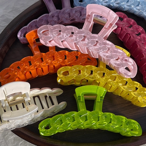 Large Hair Claw Clip Acrylic Chain Design Strong Hold Hair Jaw Clamp Solid Candy Colors Ins Style Fashion Accessory