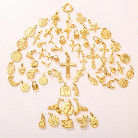 Stainless Steel Gold Plated Pendants Variety Shapes For Necklace Bracelet Jewelry Making DIY Charms Women Jewelry Pendant Only