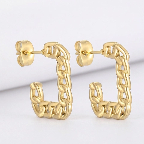 Stainless Steel Geometric Chain Link Hoop Earrings Minimalist Hollow Fashion Jewelry For Women