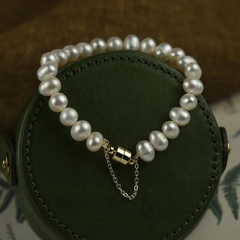 Bracelet en Perles d'Eau Douce Irrégulières Géométriques Vintage pour Femmes Plaqué Or Perle Baroque Élégant Réglable