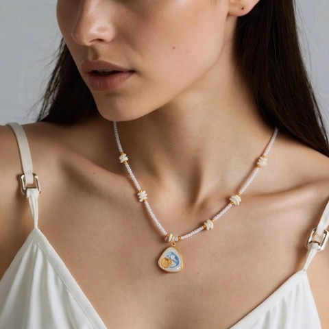 Collana Di Perline In Acciaio Inossidabile Pendente Conchiglia Balena Sole Smalto Catena Clavicola Per Donne Vacanze Mare