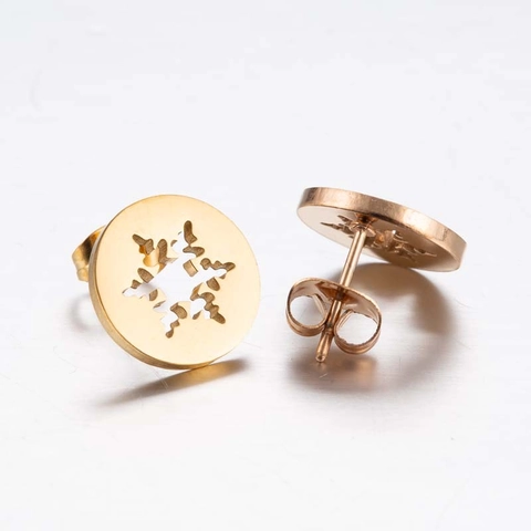 Pendientes De Botón De Copo De Nieve De Acero Inoxidable Redondos Geométricos Calados Joyería De Invierno Navidad Para Mujer