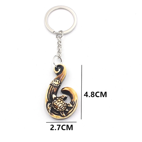 Porte-clés Tortue de Mer Hameçon Style Maori Vintage en Résine Imitation Os Sculpté Anneau de Clé Animal Pendentif de Sac Mode pour Hommes Femmes Bijoux Cadeau