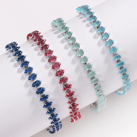 Bracciale Alla Moda Hip Hop Per Donne Con Catena Da Tennis Annodata In Zircone Marquise 3*6 A Tinta Unita