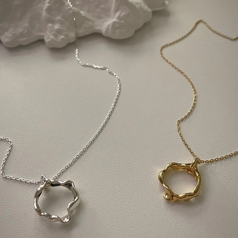 925 Sterling Silver Necklace Irregular Geometric Wave Ring Pendant Liquid Metal Texture Minimalist Chic Jewelry For Women