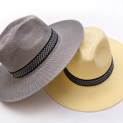 Cappello Fedora in Paglia Estivo da Uomo a Tesa Larga Cappello da Sole Panama per Papà di Mezza Età Protezione Solare Berretto da Spiaggia Elegante