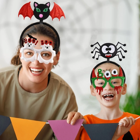 Lunettes et Bandeaux Effrayants d'Halloween Citrouille Fantôme Araignée Chapeau de Sorcière Accessoires de Costume pour Enfants Adultes