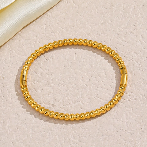 Bracciale Rigido Semplice Con Perline In Acciaio Inossidabile Sfera Tonda Geometrico Gioielli Minimalisti Lucidi Per Donna