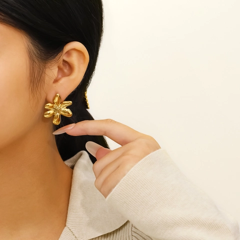 Pendientes De Botón De Flor Acero Inoxidable Chapado En Oro 18K Impermeable Hipoalergénico Joyería Elegante Para Mujer