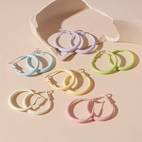 Candy Color Geometric Hoop Earrings Alloy Colorful Lacquer With 925 Sterling Silver Earring Post Sweet Minimalist Women