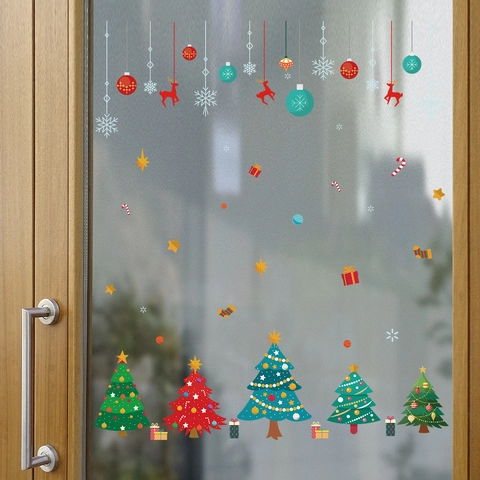 Kerst Muurstickers Vensterstickers PVC Waterdicht Rendier Bomen Sneeuwvlokken Vakantie Feest Huis Decoratie