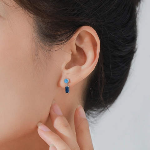 925 Sterling Silver Jewelry Necklace Earrings Ring Blue Zircon Geometric Rectangle Elegant Gift For Women