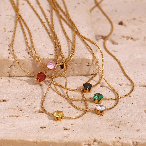 Collier Minimaliste en Acier Inoxydable Plaqué Or pour Femmes Pendentif Strass Rond Chaîne Tressée Délicate Bijoux de Mode Cadeau