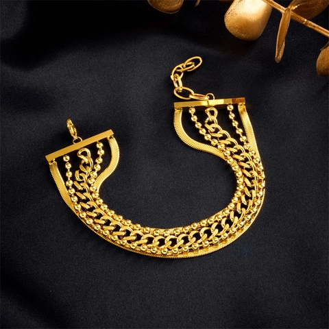 Multilayer Bracelet Stainless Steel Gold Plated Snake Bead Cuban Link Wide Chain Punk Hip Hop Retro Jewelry For Women