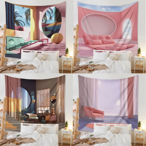Arazzo Da Parete Poliestere Surrealismo 3D Architettura Paesaggio Tessuto Appeso Artistico Moderna Decorazione Casa Camera