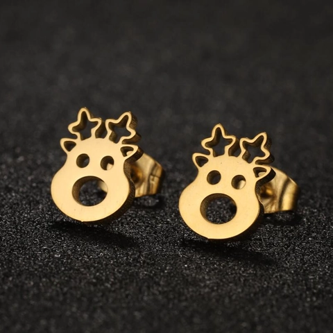 Orecchini a Bottone in Acciaio Inossidabile Alce Cervo Stella Corna Animale Gioielli Carini per Donna Regalo di Natale Festa