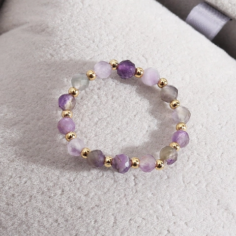 Natuursteen Kralen Ring Gefacetteerde Amethist Agaat Kristal Elastisch Sierlijk Minimalistisch Boheems Sieraden Voor Vrouwen