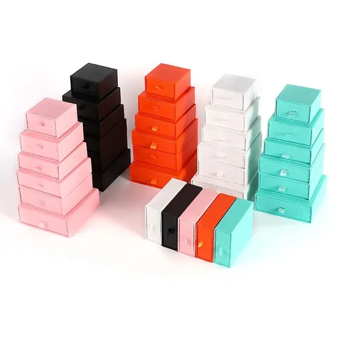 Jewelry Box Drawer Style Paper Packaging Gift Box With Ribbon Handle And Black Sponge Lining For Ring Necklace Earring