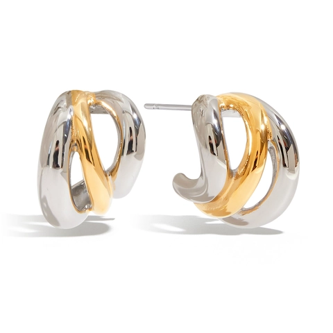 Minimalistisch Two Tone Edelstahl Verflochten C-Form Ohrstecker Geometrischer Twist Damen Mode Schmuck