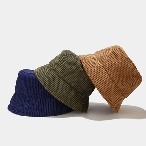 Corduroy Bucket Hat Retro Solid Color Foldable Sun Protection Outdoor Casual Fishing Cap For Women Men