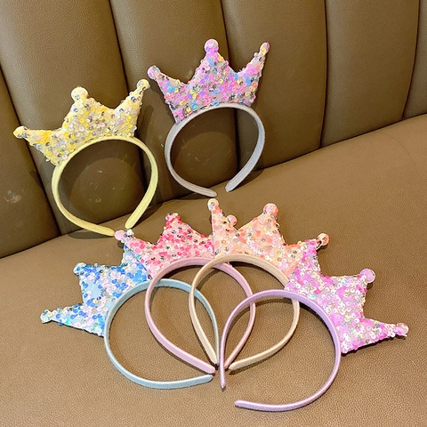 Princess Crown Headband Glittery Double Sided Sequin Hair Band For Little Girls Birthday Party Costume Accessories