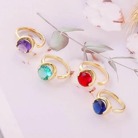 Faceted Zirkon Ring Kupfer Material Verstellbare Öffnung Mode INS Stil Eleganter Bunter Schmuck Geschenk Für Frauen