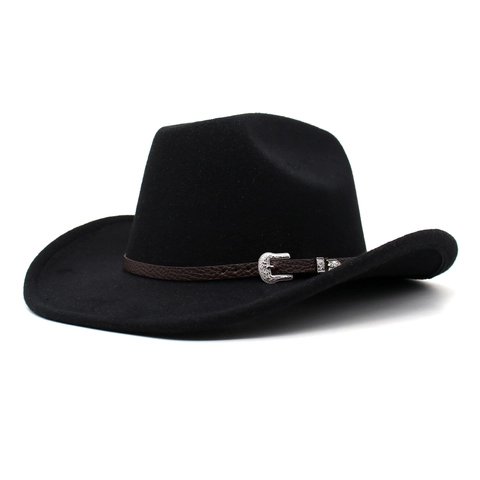 Western Cowboyhut Für Herren Damen Vintage Baumwolle Filz Fedora Hut Mit Ledergürtelschnalle Breite Krempe Jazz Hut Reise Sonnenhut