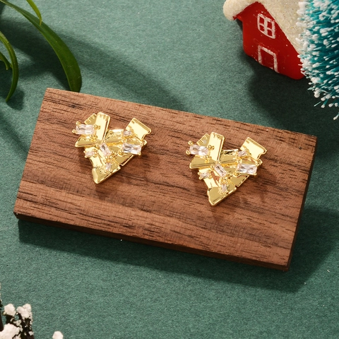 Vintage Geometric Heart Earrings Irregular Melted Alloy Zircon Jewelry With 925 Sterling Silver Earring Post